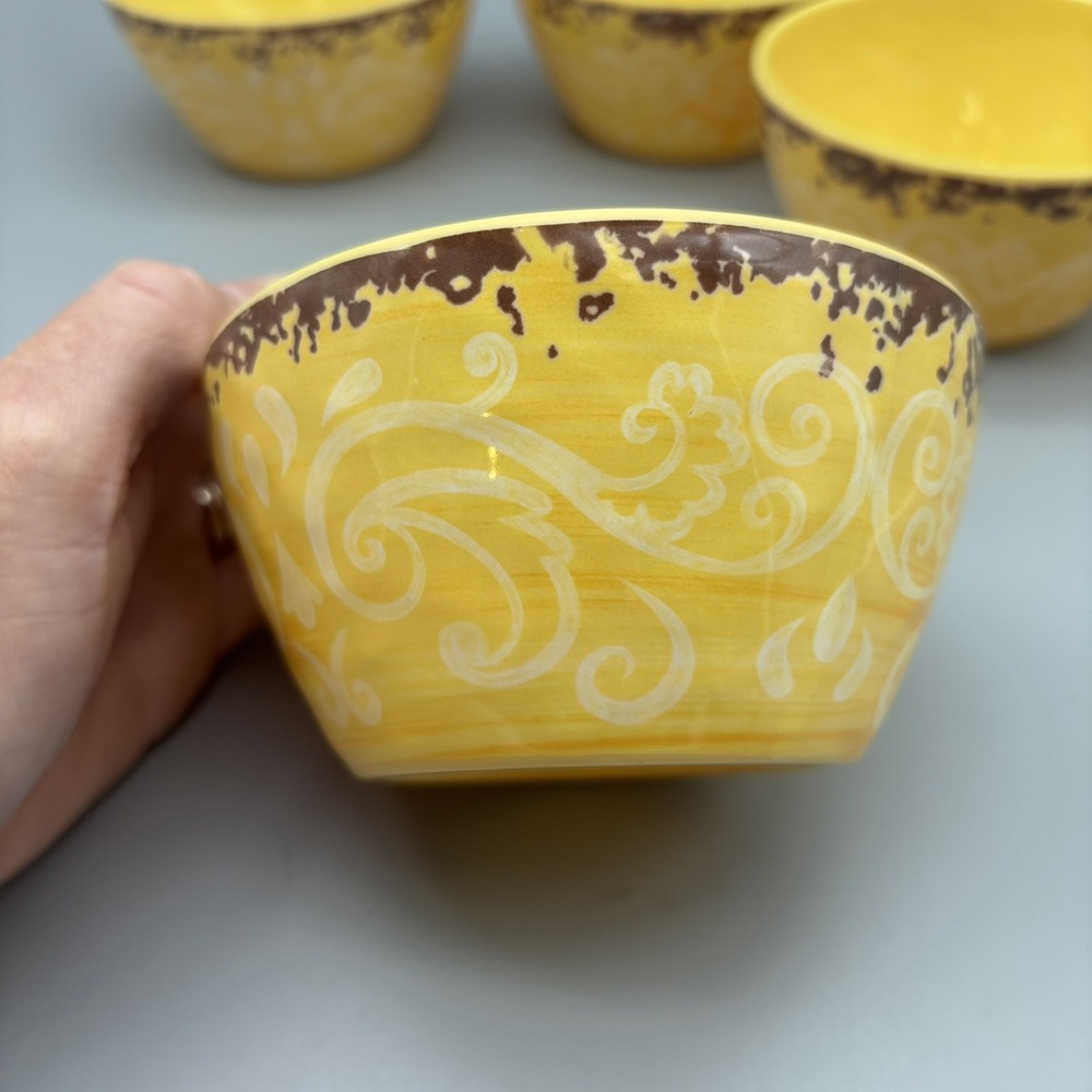 Cynthia Rowley Yellow Medallion Scroll Melamine Condiment Dip Bowls Set of 4 - Picture 4 of 7